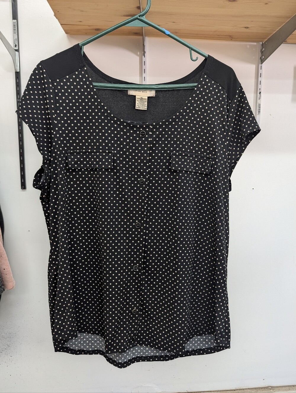 Black Polka Dot Faux Button-Front Blouse